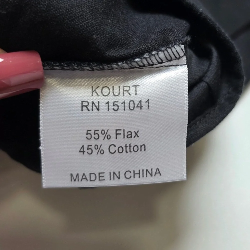 Kourt Womens Large Black Linen Blend Cropped Lace Up Back Tank Top